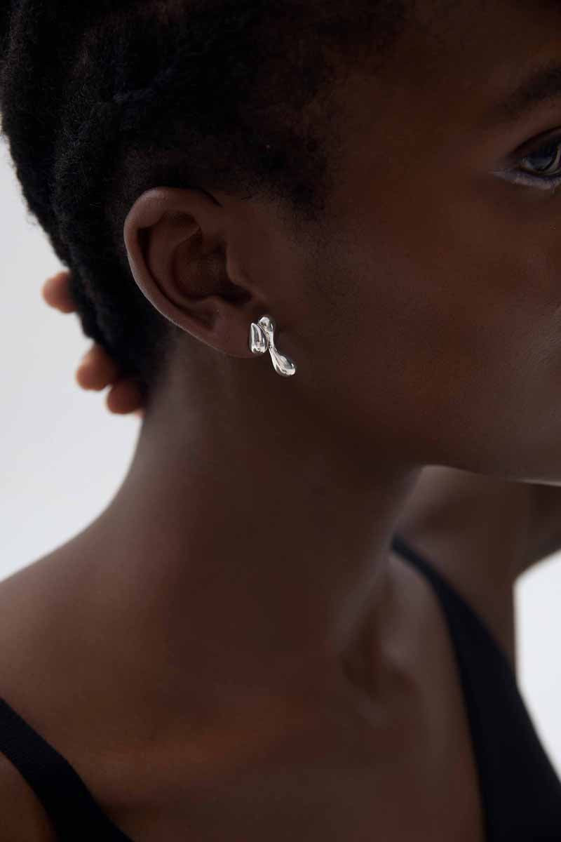 Melsery Black Style Two Drop Waters Stud Earrings