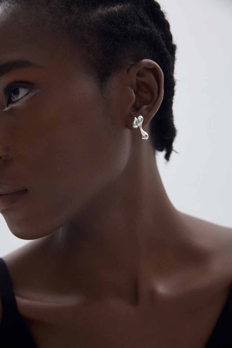 Melsery Black Style Two Drop Waters Stud Earrings