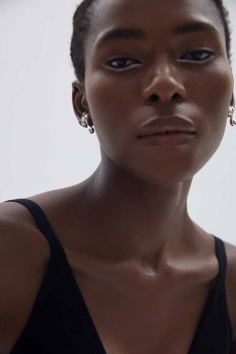 Melsery Black Style Two Drop Waters Stud Earrings