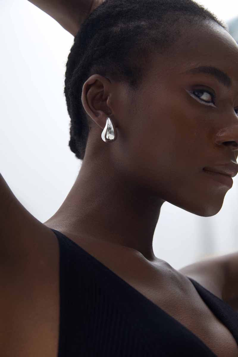 Melsery Black Style Simple Large Drop Water Stud Earrings