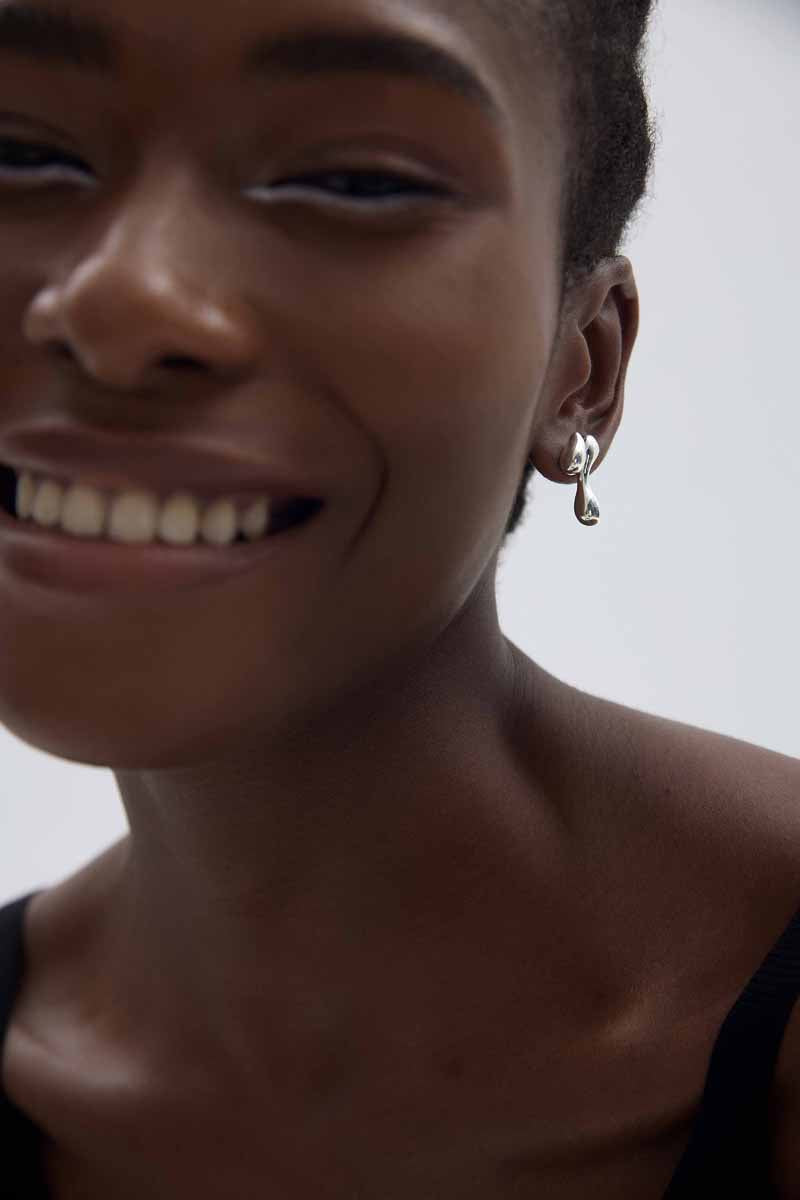 Melsery Black Style Two Drop Waters Stud Earrings