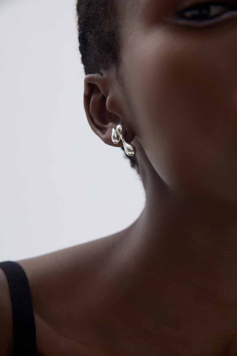 Melsery Black Style Two Drop Waters Stud Earrings
