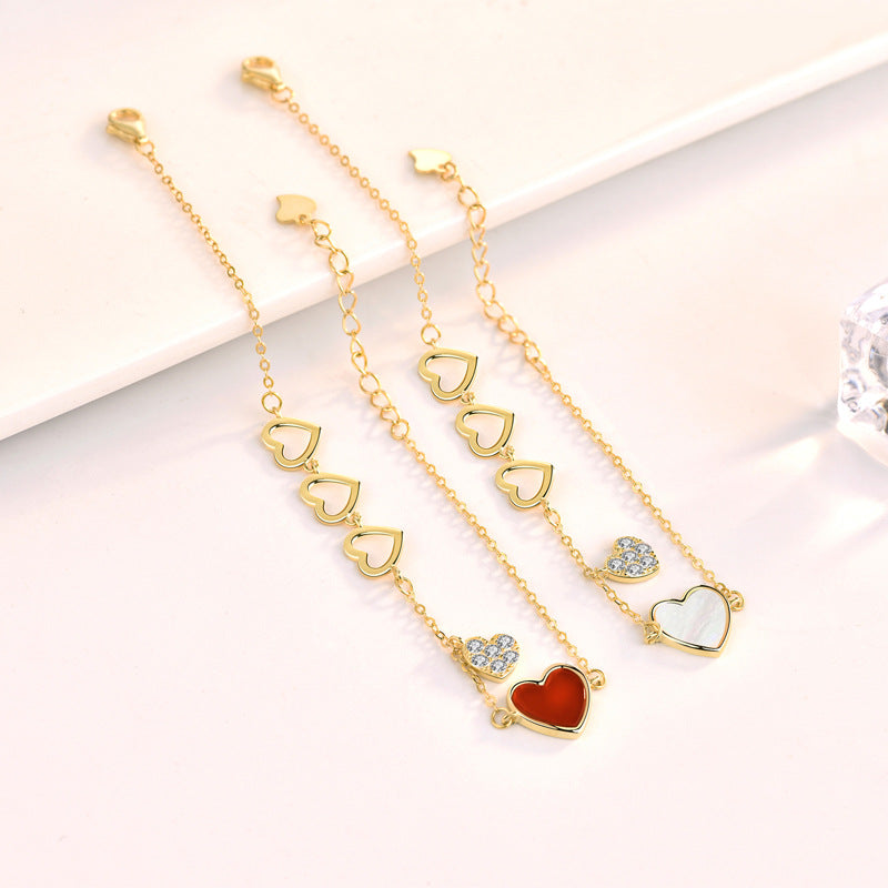Melsery Heart To Heart Natural Agate Mother of Shell Bracelet