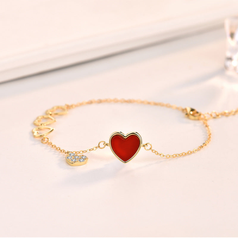 Melsery Heart To Heart Natural Agate Mother of Shell Bracelet