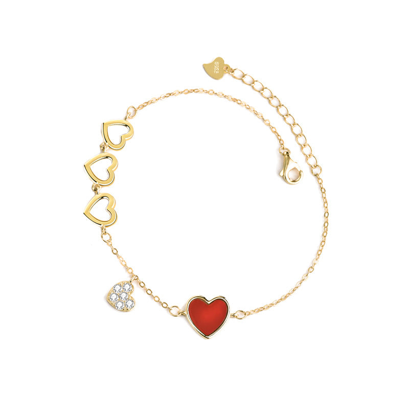 Melsery Heart To Heart Natural Agate Mother of Shell Bracelet