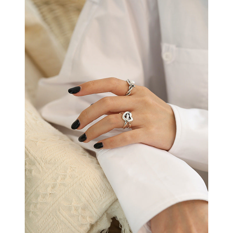 Melsery Vintage Double Layers Cross Heart Ring