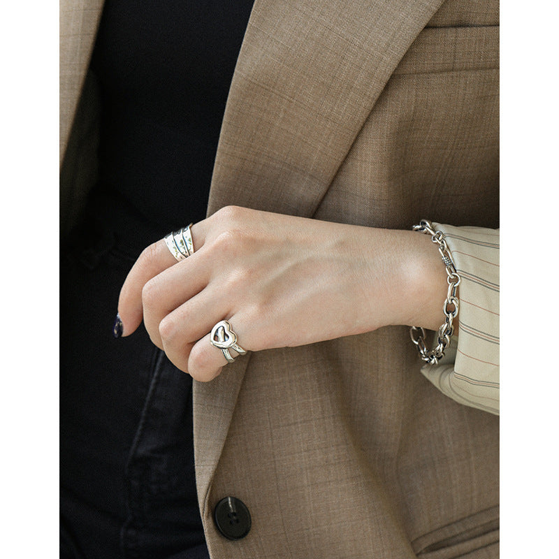 Melsery Vintage Double Layers Cross Heart Ring