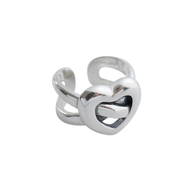 Melsery Vintage Double Layers Cross Heart Ring